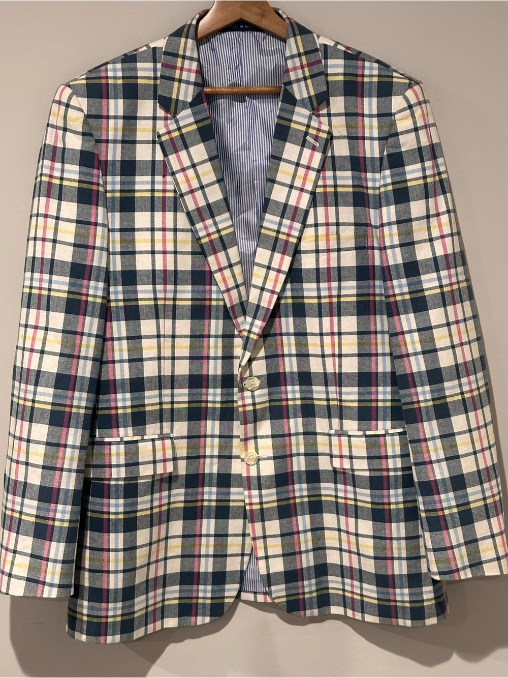Alan Flusser Cream Plaid Blazer with Navy & Pink Windowpane